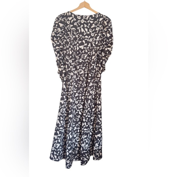 For Love & Lemons Angelica Bow Print Puff Ruched Sleeve Button Front Dress sz M - Picture 4 of 10
